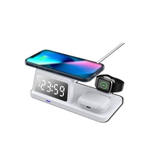 Estación de Carga Inalámbrica 3 en 1 con Reloj Digital de Escritorio Estación de carga inalámbrica con reloj digital de escritorio, estación de carga inalámbrica 3 en 1 de 15 W para teléfonos inteligentes iOS y Android  Referencia: FSD1902 ref6086