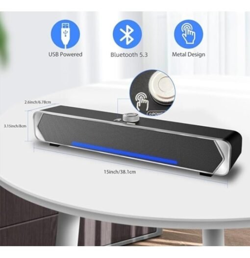 HEANTTV Altavoz Barra de Sonido Bluetooth Altavoces de Ordenador para monitores de Escritorio, Altavoces Bluetooth para PC, Barra de Sonido Bluetooth 5.3 con Cable y alimentación USB, Barra de Sonido para PC ref6074