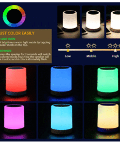Lámpara con Altavoz Bluetooth Lámpara de mesilla de noche con sensor táctil, Lámpara con altavoz bluetooth con luz cálida regulable y linterna portátil para exteriores con 7 colores de luz. ref6066
