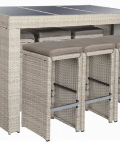 MESA SET 7 RATAN SINTETICO ACERO 143X80X100 MB-200900 Disponible Ref 13446