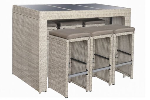 MESA SET 7 RATAN SINTETICO ACERO 143X80X100 MB-200900 Disponible Ref 13446