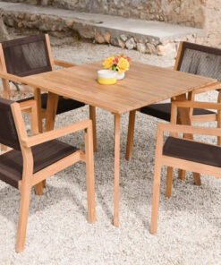 MESA SET 5 TECA CUERDA 90X90X75 54X56X84 MARRON MB-204125 Disponible ref13437