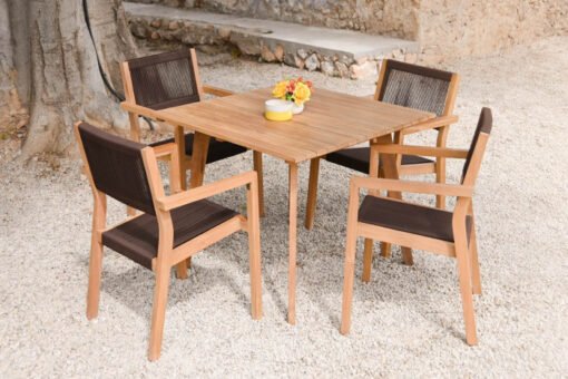 MESA SET 5 TECA CUERDA 90X90X75 54X56X84 MARRON MB-204125 Disponible ref13437