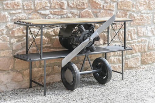 CONSOLA METAL MADERA 191X58X91 AVION NEGRO MB-211965 Disponible Ref13082