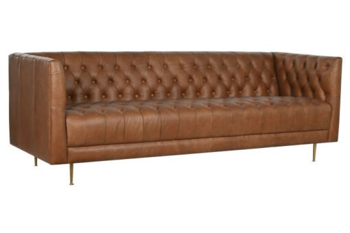SOFA PIEL ACERO 209X77X74 CAPITONE COGNAC MB-216492 Disponible ref13375