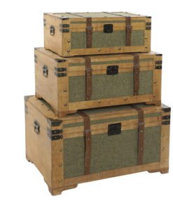 BAUL SET 3 MADERA LIENZO 81X50X45 14,50 VERDE MB-216665 ref13004