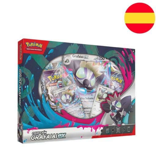 Blister juego cartas coleccionables Grafaiai April ex box Pokemon español Contiene: 4 paquetes de refuerzo Pokemon TCG, 2 cartas de promoción, 1 carta XL y 1 tarjeta de código. ref0479