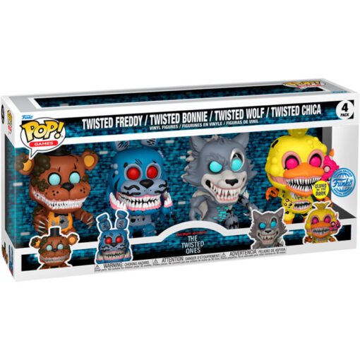 Blister 4 figuras POP Five Nights at Freddys Exclusive Twisted Freddy, Twisted Bonnie, Twisted Wolf, Twisted Chica. ref0562