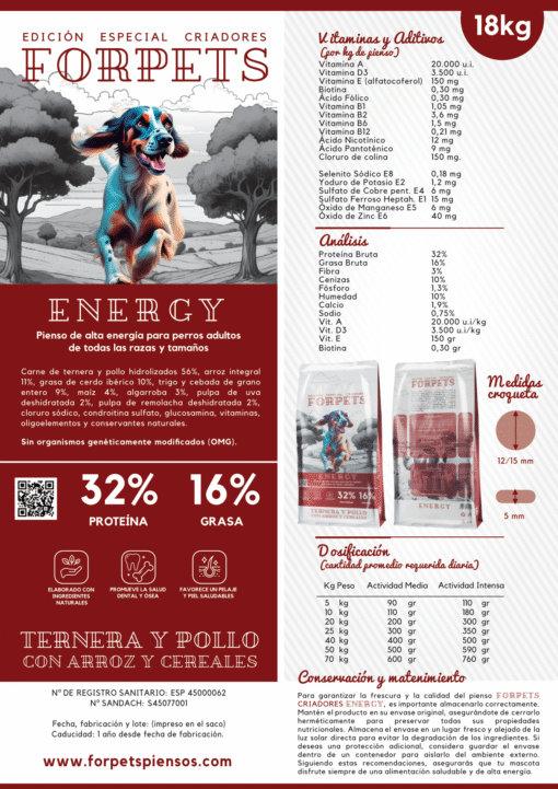 FORPETS CRIADORES ENERGY  15 KILOS EXTRUSIONADO Ref 2035