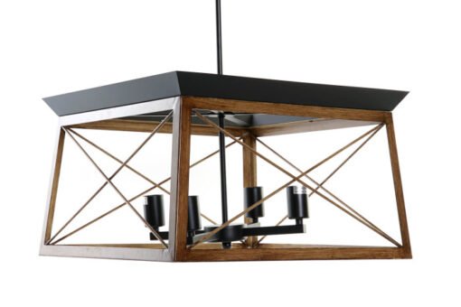 LAMPARA TECHO METAL MADERA 50X50X130 NEGRO LA-181962 Disponible ref 13527
