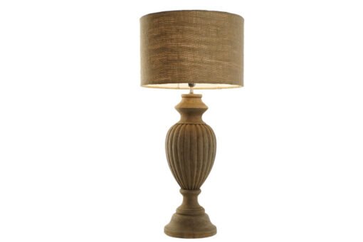 LAMPARA SOBREMESA MADERA YUTE 44X44X91 TALLADO LA-216577 Disponible Ref 13563