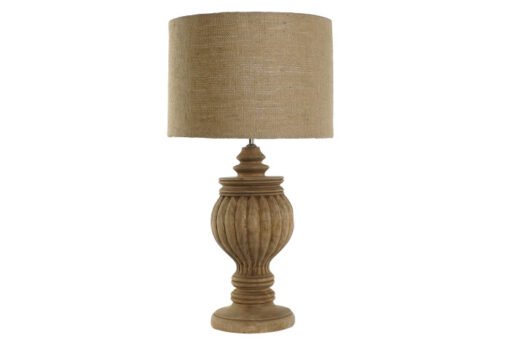 LAMPARA SOBREMESA MADERA YUTE 41X41X76 TALLADO LA-216578 Disponible Ref 13562